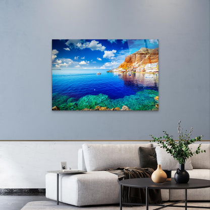 Mediterranean Coastal Town Sea Village Acrylic Glass Printing Wall Art Australian Made Quality