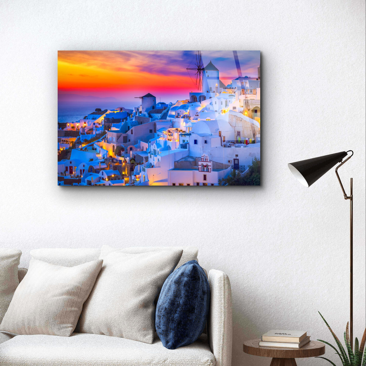 Greece Santorini Oia Windmill Sunset Acrylic Glass Printing Wall Art Australian Made Quality