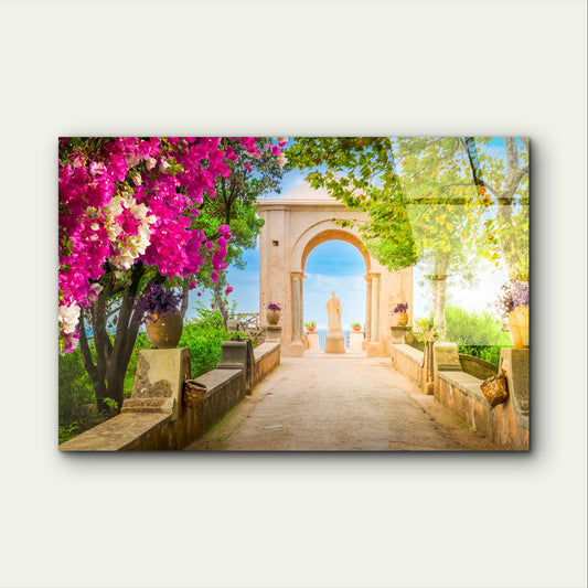 Mediterranean Bougainvillea Terrace Acrylic Glass Printing Wall Art Australian Made Quality