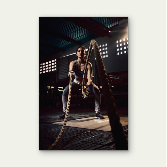 Gym Battle Ropes Woman Sign 5mm thick Plastic Poster Ready to Hang 90x60cm
