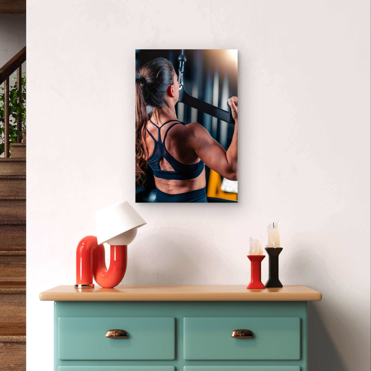 Gym Lat Pulldown Woman Sign 5mm thick Plastic Poster Ready to Hang 90x60cm