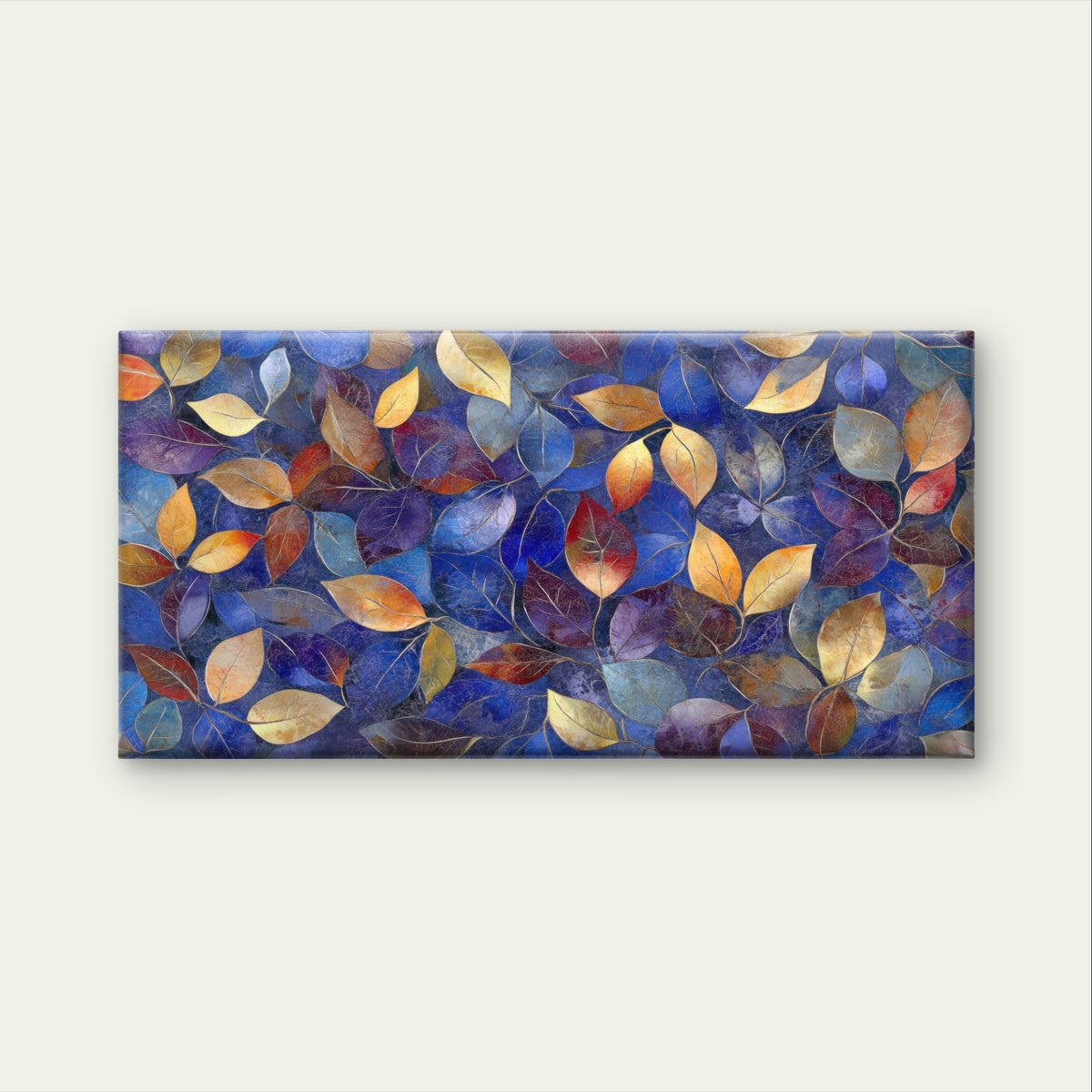 Abstract Blue Gold Red Fall Leaves Wall Art Canvas Office Home Framed 120x60cm