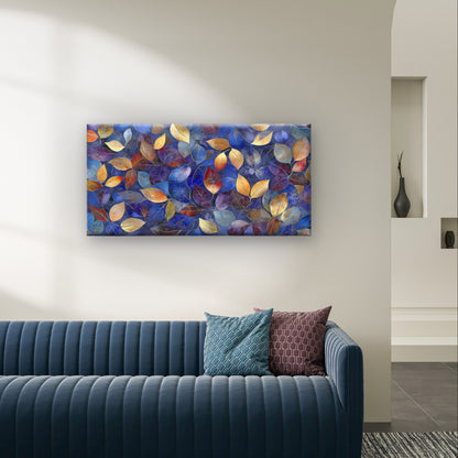 Abstract Blue Gold Red Fall Leaves Wall Art Canvas Office Home Framed 120x60cm