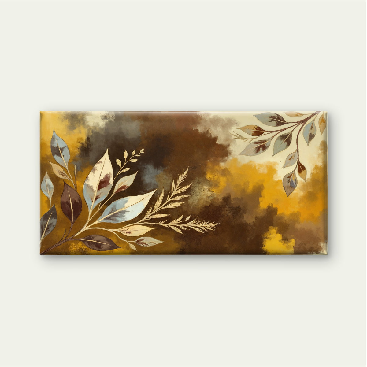 Abstract Brown Gold Leaf Branch Wall Art Canvas Office Home Framed 120x60cm