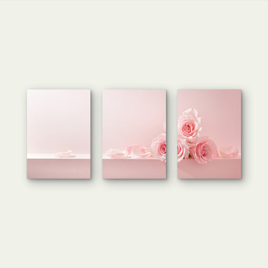 3pcs Modern Blush Pink Roses Floral Flowers Wall Art Set Canvas Framed 60x90cm - High Quality Print 100% Australian Made Wall Canvas Ready to Hang