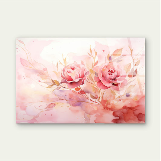 Modern Watercolor Blush Pink Roses Acrylic Glass Printing Wall Art Australian Made Quality
