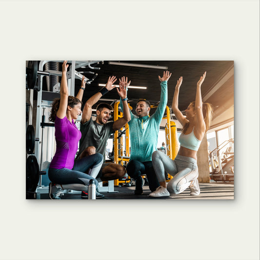 Happy Friends High Five Fitness Group 5mm Plastic Poster Ready to Hang 90x60cm