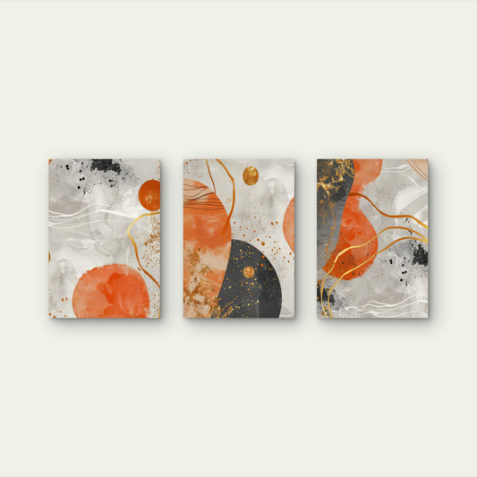 3pcs Abstract Burnt Orange Terracotta Circle Wall Art Set Canvas Framed 50x70cm - High Quality Print 100% Australian Made Wall Canvas Ready to Hang