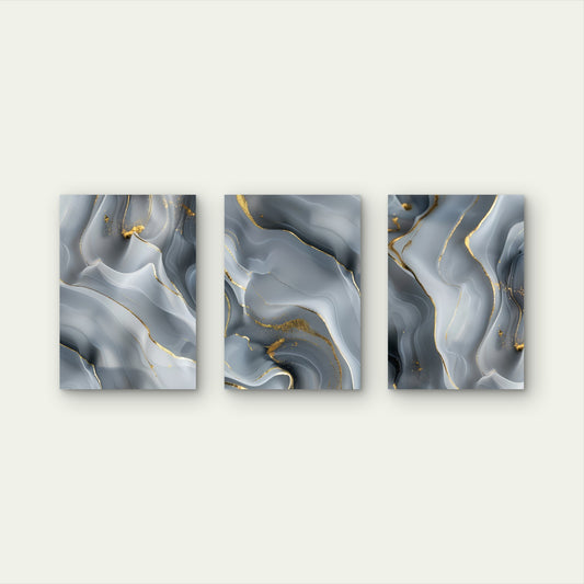 3pcs Elegant Silver Grey Golden Metallic Marble Wall Art Set Canvas Framed 60x90cm - High Quality Print 100% Australian Made Wall Canvas Ready to Hang
