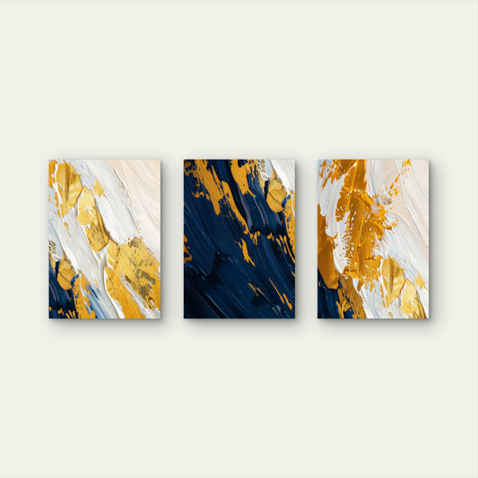 3pcs Abstract Navy Blue Gold Texture Painting Wall Art Set Canvas Framed 50x70cm - High Quality Print 100% Australian Made Wall Canvas Ready to Hang