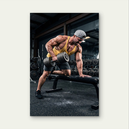 Motivational Gym Workout Dumbbell Row 5mm Plastic Poster Ready to Hang 90x60cm