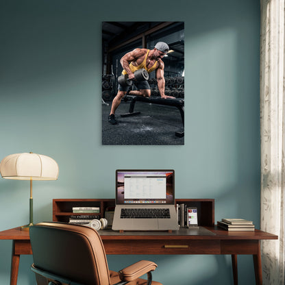 Motivational Gym Workout Dumbbell Row 5mm Plastic Poster Ready to Hang 90x60cm