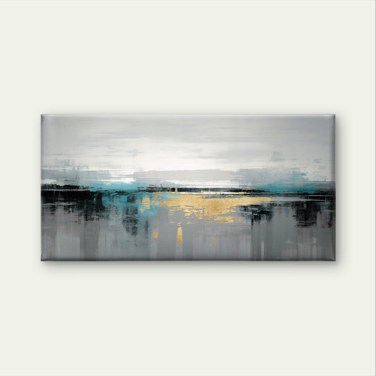 Modern Teal Metallic Silver Seascape Wall Art Canvas Office Home Framed 120x60cm