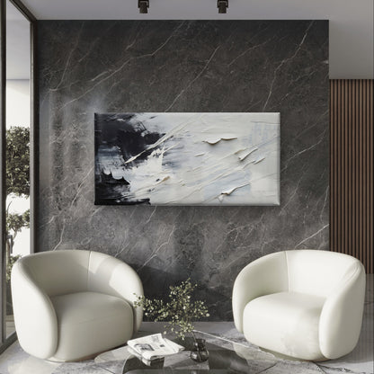Black White Minimalist Abstract Gray Wall Art Canvas Office Home Framed 120x60cm