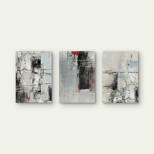 3pcs Industrial Urban Abstract Black Gray Red Wall Art Set Canvas Framed 60x90cm - High Quality Print 100% Australian Made Wall Canvas Ready to Hang