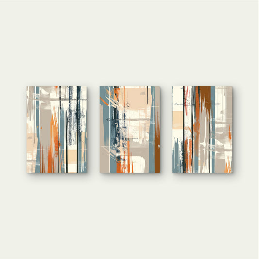 3pcs Mid Century Modern Abstract Terracotta Wall Art Set Canvas Framed 50x70cm - High Quality Print 100% Australian Made Wall Canvas Ready to Hang