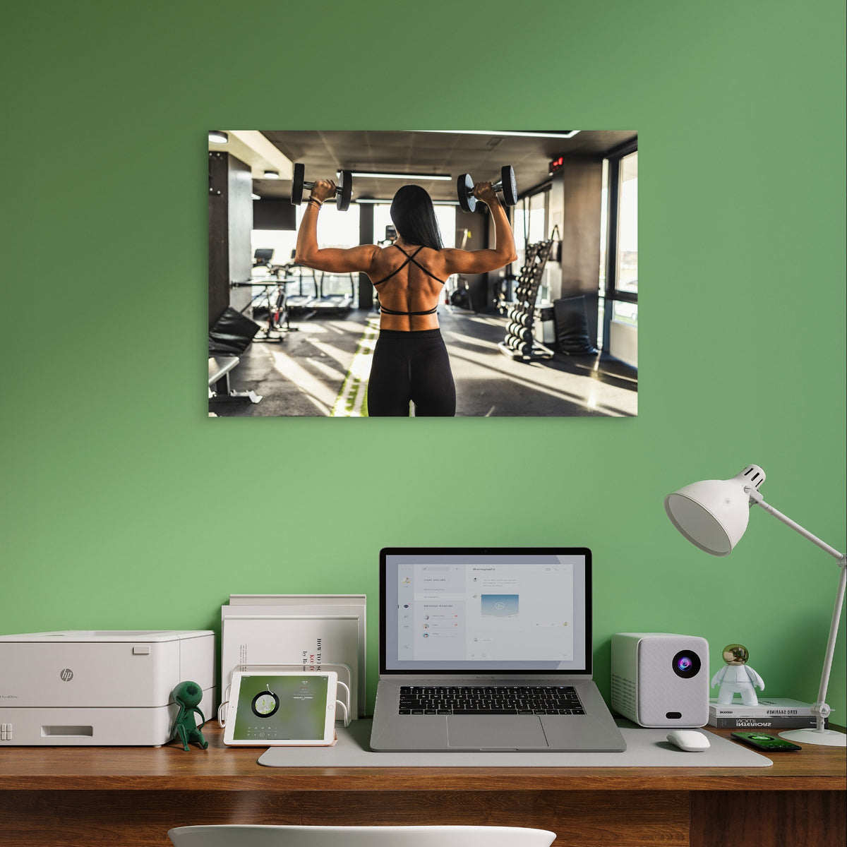 Dumbbell Shoulder Press Back Muscles Workout 5mm thick Plastic Poster Ready to Hang 90x60cm