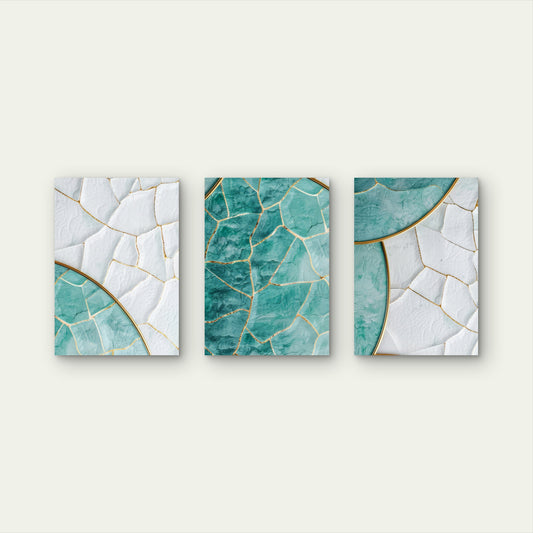 3pcs Modern Abstract Emerald Green Gold Line Wall Art Set Canvas Framed 60x90cm - High Quality Print 100% Australian Made Wall Canvas Ready to Hang
