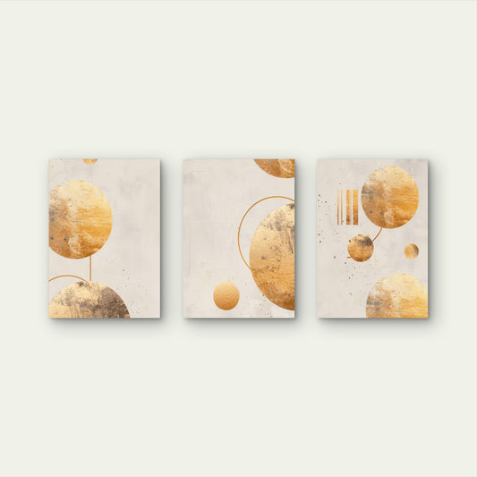 3pcs Minimalist Boho Gold Foil Circle Shape Wall Art Set Canvas Framed 40x60cm - High Quality Print 100% Australian Made Wall Canvas Ready to Hang