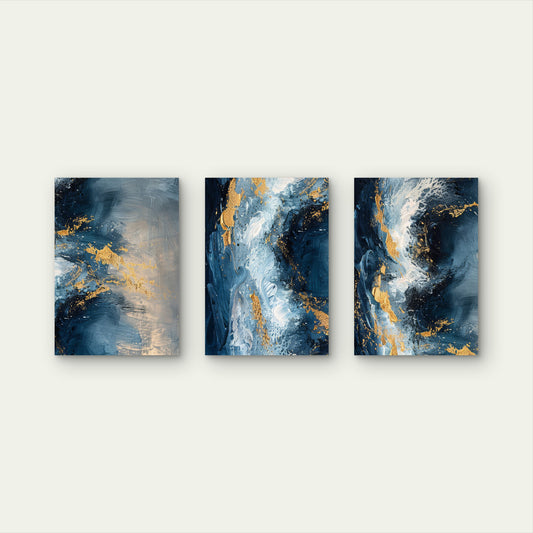 3pcs Modern Abstract Navy Blue Ocean Fluid Wall Art Set Canvas Framed 60x90cm - High Quality Print 100% Australian Made Wall Canvas Ready to Hang