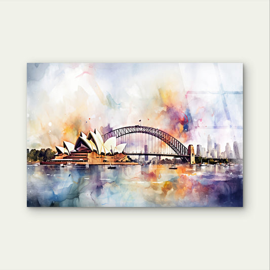 Sydney Opera House Harbour Bridge Paint Acrylic Glass Printing Wall Art Australian Made Quality