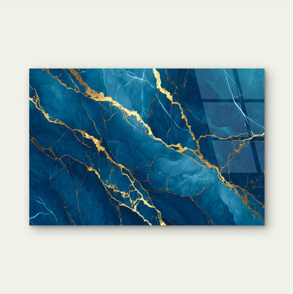 Abstract Navy Blue Gold Marble Texture Acrylic Glass Printing Wall Art Australian Made Quality