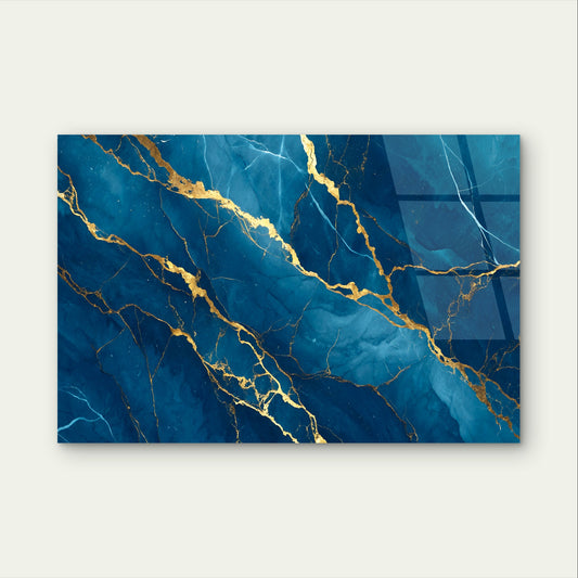Abstract Navy Blue Gold Marble Texture Acrylic Glass Printing Wall Art Australian Made Quality
