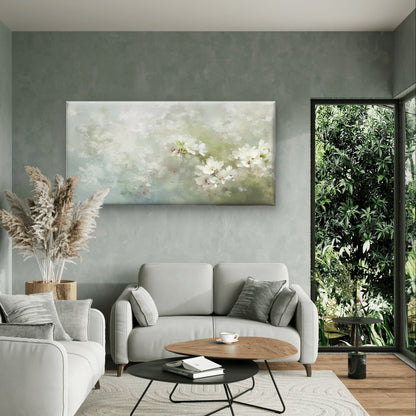 White Cherry Blossom Floral Painting Wall Art Canvas Office Home Framed 120x60cm