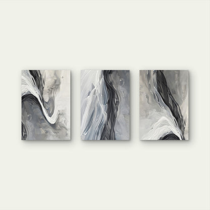 3pcs Modern Grey Black White Abstract Marble Wall Art Set Canvas Framed 50x70cm - High Quality Print 100% Australian Made Wall Canvas Ready to Hang