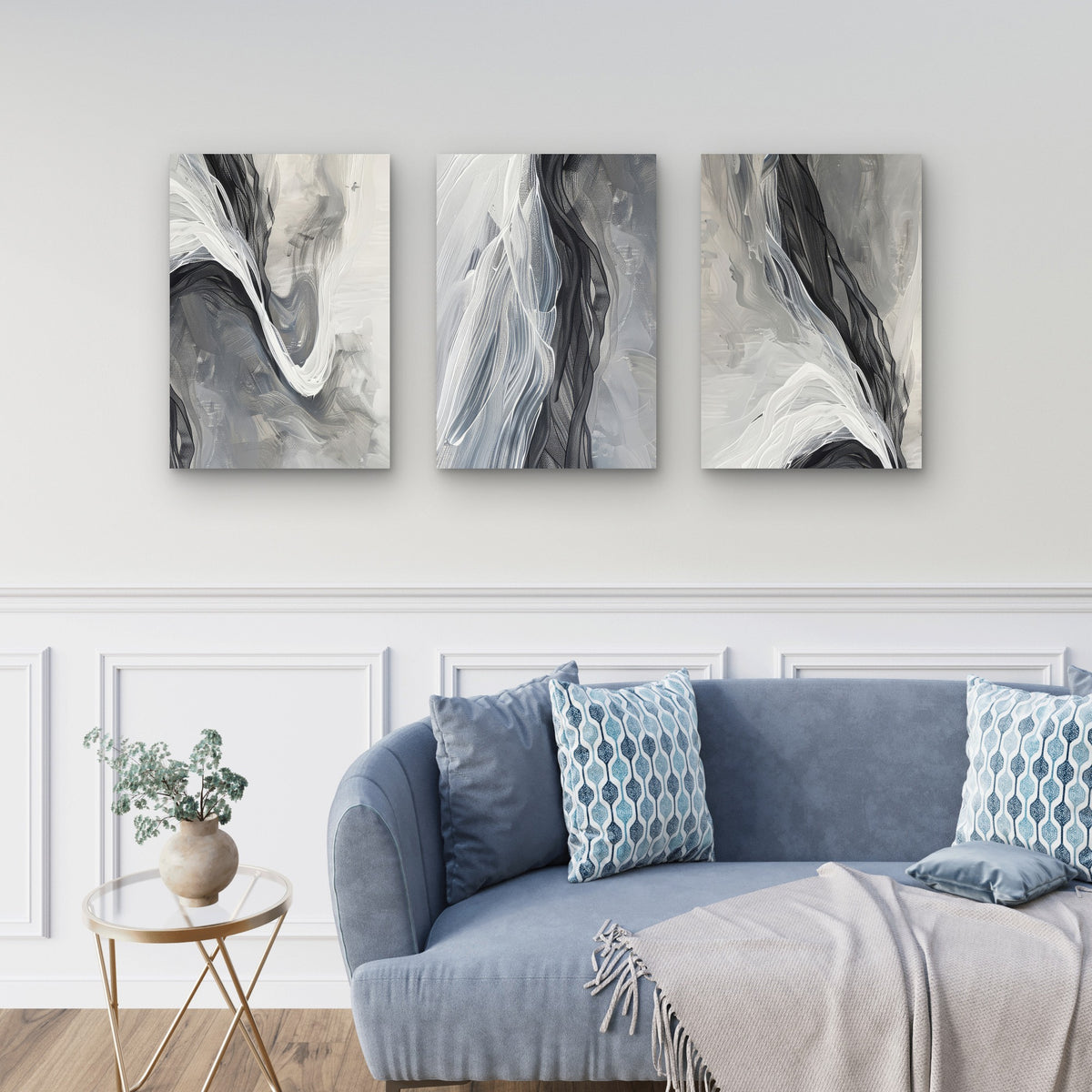 3pcs Modern Grey Black White Abstract Marble Wall Art Set Canvas Framed 50x70cm - High Quality Print 100% Australian Made Wall Canvas Ready to Hang