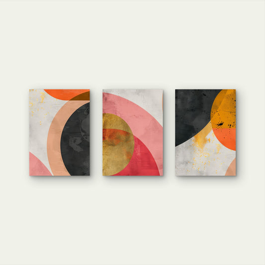 3pcs Mid Century Terracotta Pink Geometric Wall Art Set Canvas Framed 40x60cm - High Quality Print 100% Australian Made Wall Canvas Ready to Hang