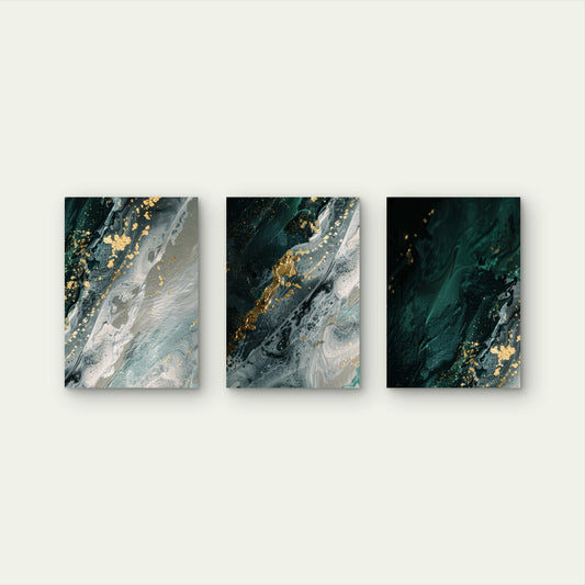 3pcs Luxury Emerald Green Gold Foil Marble Art Wall Art Set Canvas Framed 40x60cm - High Quality Print 100% Australian Made Wall Canvas Ready to Hang