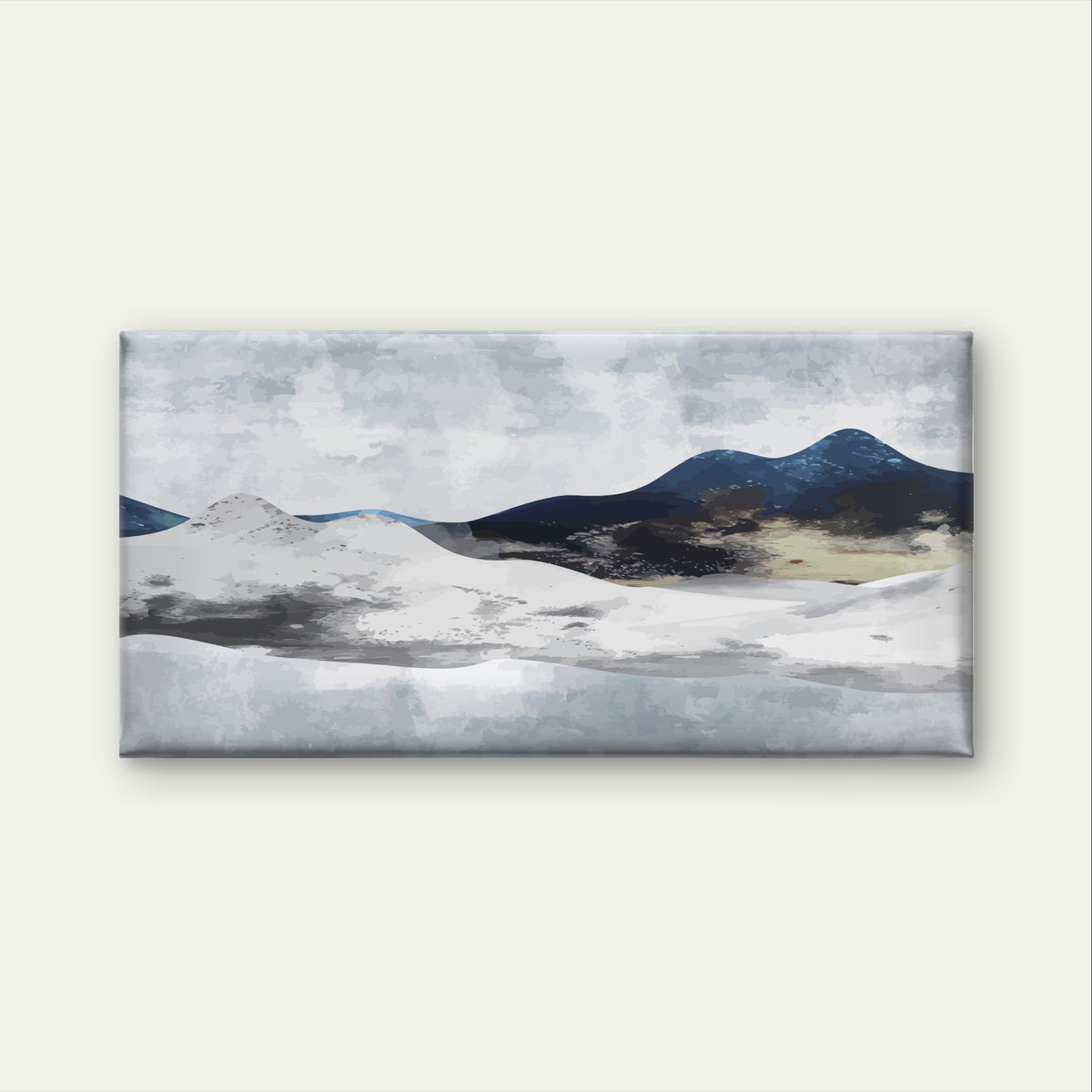 Modern Navy Blue Snowy Hills Valley Wall Art Canvas Office Home Framed 120x60cm