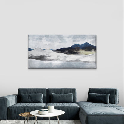 Modern Navy Blue Snowy Hills Valley Wall Art Canvas Office Home Framed 120x60cm