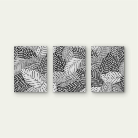3pcs Modern Grey Tropical Leaves Botanical Wall Art Set Canvas Framed 40x60cm - High Quality Print 100% Australian Made Wall Canvas Ready to Hang