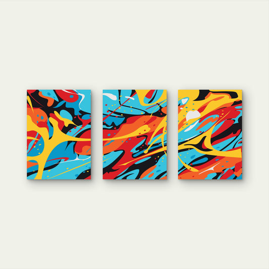3pcs Vibrant Multicolor Psychedelic Splash Wall Art Set Canvas Framed 60x90cm - High Quality Print 100% Australian Made Wall Canvas Ready to Hang