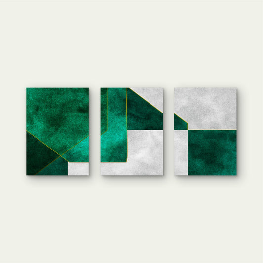 3pcs Modern Geometric Emerald Green Abstract Wall Art Set Canvas Framed 50x70cm - High Quality Print 100% Australian Made Wall Canvas Ready to Hang