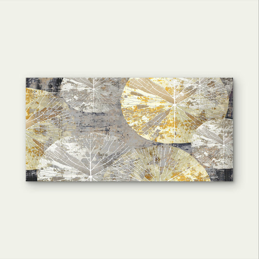 Abstract Gold Grey Lotus Leaves Wall Art Canvas Office Home Framed 120x60cm