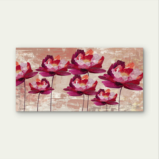Vibrant Magenta Peony Flower Blossom Wall Art Canvas Office Home Framed 120x60cm