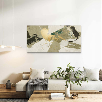 Luxury Khaki Emerald Brushstroke Wall Art Canvas Office Home Framed 120x60cm