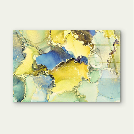 Luxury Mustard Yellow Navy Blue Wave Acrylic Glass Printing Wall Art Australian Made Quality