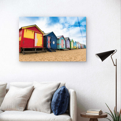 Colorful Brighton Bathing Boxes Shed Acrylic Glass Printing Wall Art Australian Made Quality