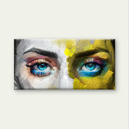 Blue Eyes Woman Face Abstract Wall Art Canvas Office Home Framed 120x60cM