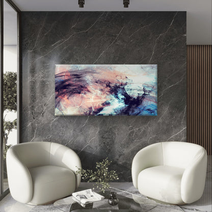 Abstract Blush Pink Navy Blue Nebula Wall Art Canvas Office Home Framed 120x60cm