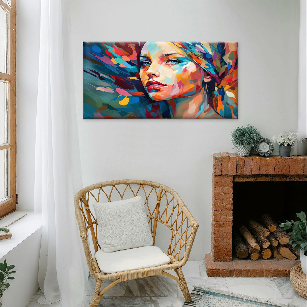 Modern Pop Art Female Face Oil Paint Wall Art Canvas Office Home Framed 120x60cm