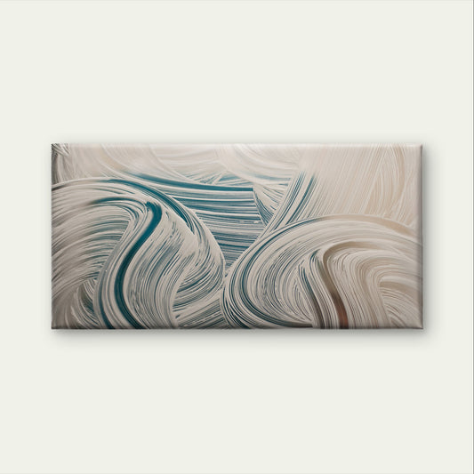 Contemporary Cream Blue Wave Pattern Wall Art Canvas Office Home Framed 120x60cm