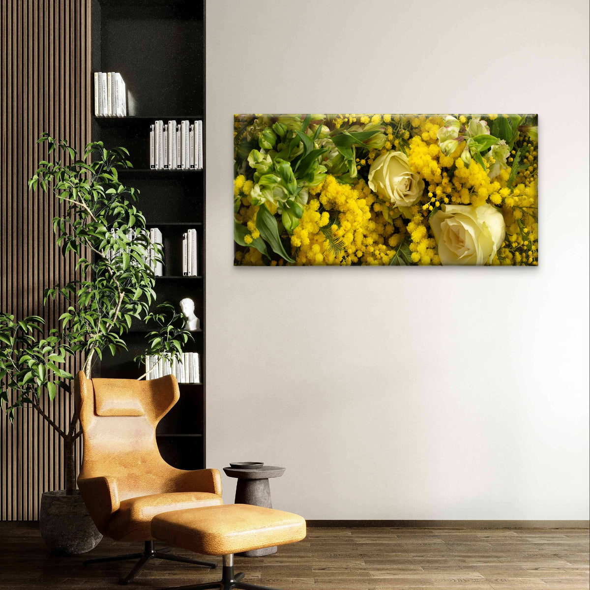 Modern Cream Rose Yellow Flower Bunch Wall Art Canvas Office Home Framed 120x60