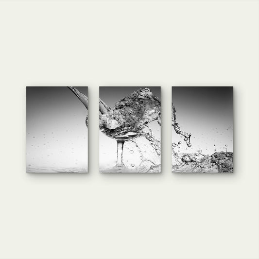 3pcs Modern Black White Water Splash Wine Glass Wall Art Set Canvas Framed 40x60cm - High Quality Print 100% Australian Made Wall Canvas Ready to Hang