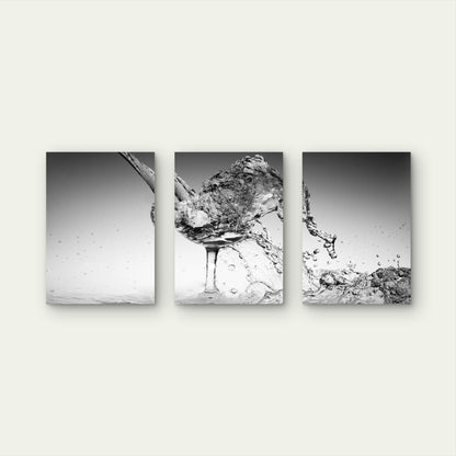 3pcs Modern Black White Water Splash Wine Glass Wall Art Set Canvas Framed 50x70cm - High Quality Print 100% Australian Made Wall Canvas Ready to Hang