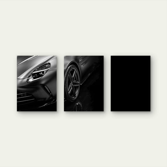 3pcs Modern Black White Aston Martin Sports Car Wall Art Set Canvas Framed 40x60cm - High Quality Print 100% Australian Made Wall Canvas Ready to Hang